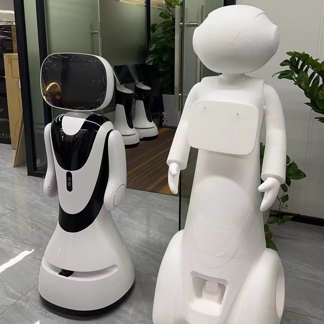 D1 AI reception robot standing in a showroom